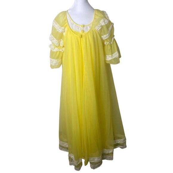 Vintage Intime California Yellow Nightgown & Robe Set Size S Chiffon Bell Sleeve - Picture 1 of 16